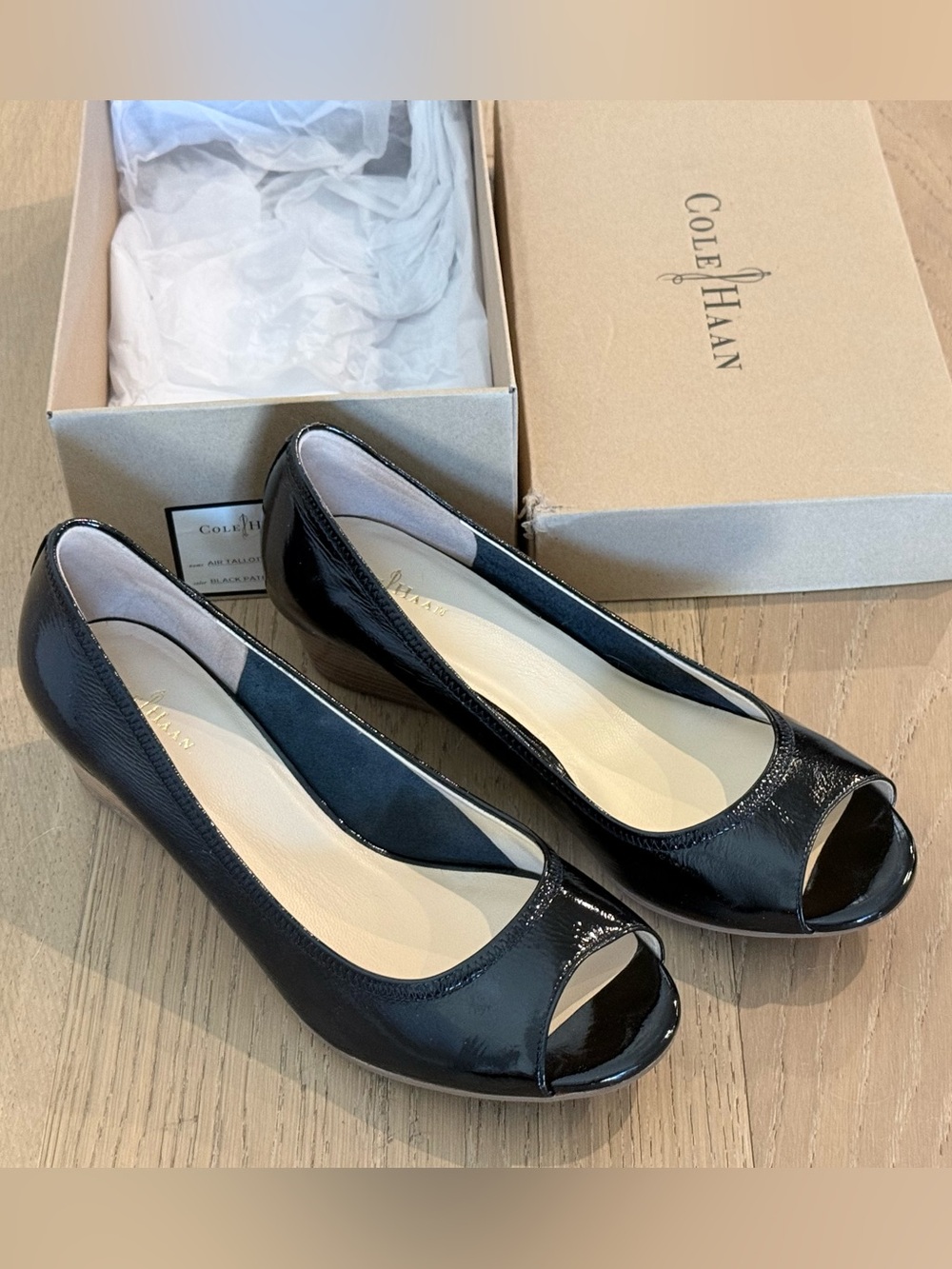 Cole Haan Black Patent Leather Peep-Toe Heels